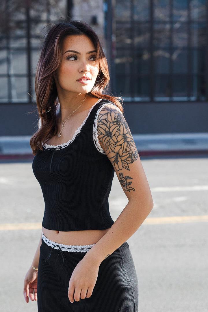 The Lexi Black Lace Trimmed Tank Top