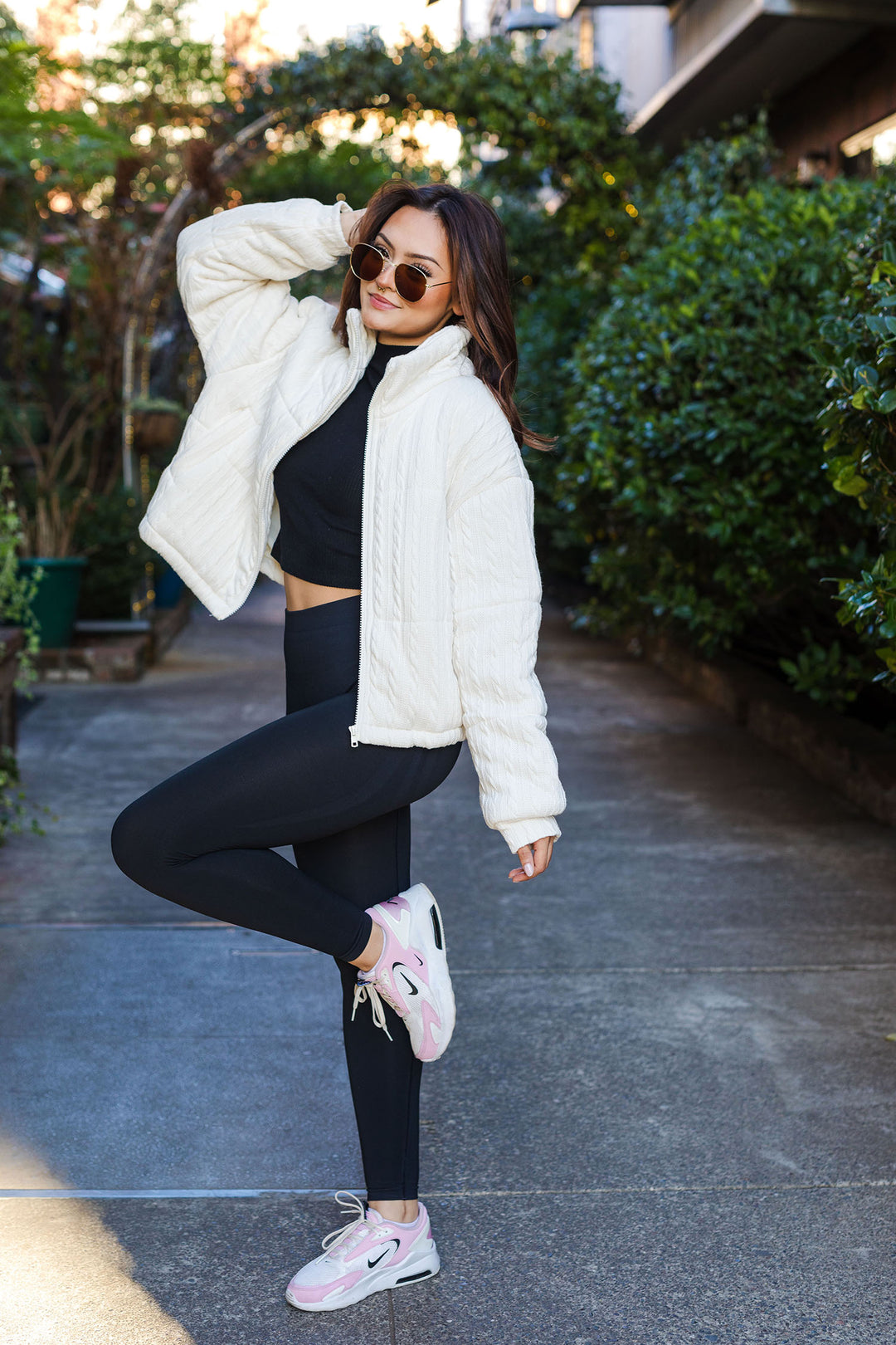 The Take A Chill Cream Cable Knit Puffer Jacket