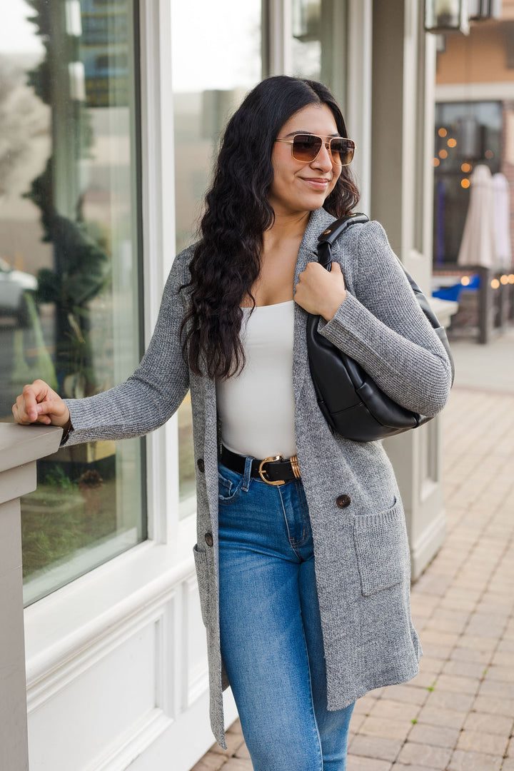 The Nantucket Gray Button Front Collared Cardigan