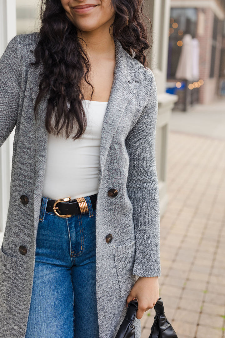 The Nantucket Gray Button Front Collared Cardigan