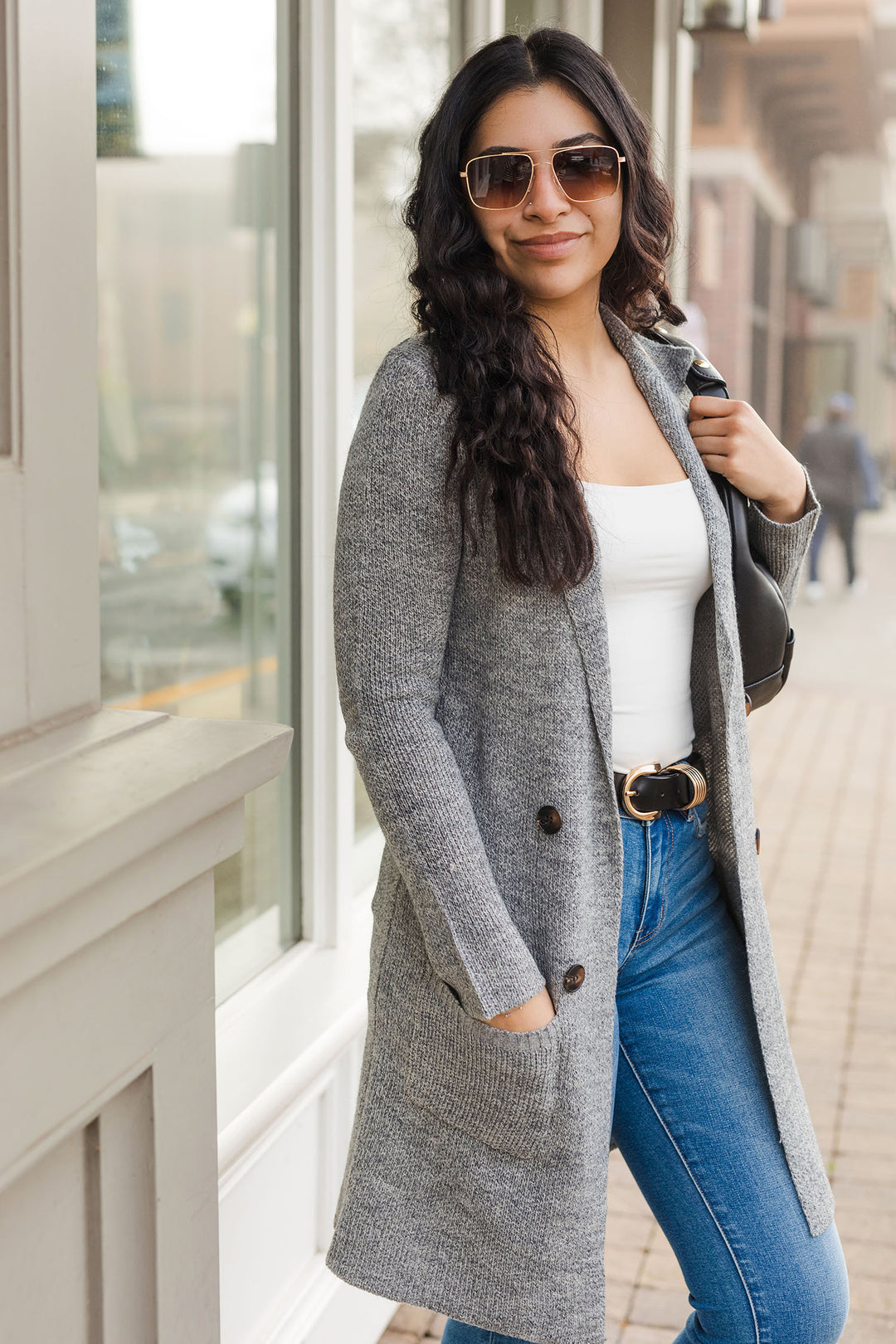 The Nantucket Gray Button Front Collared Cardigan