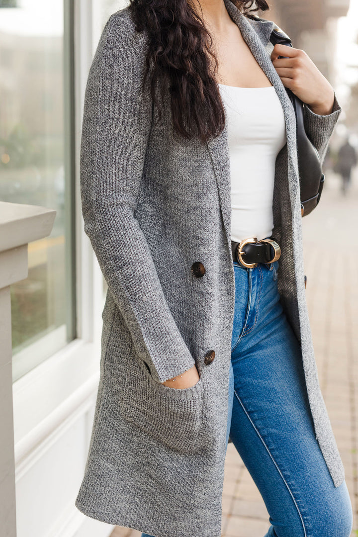 The Nantucket Gray Button Front Collared Cardigan