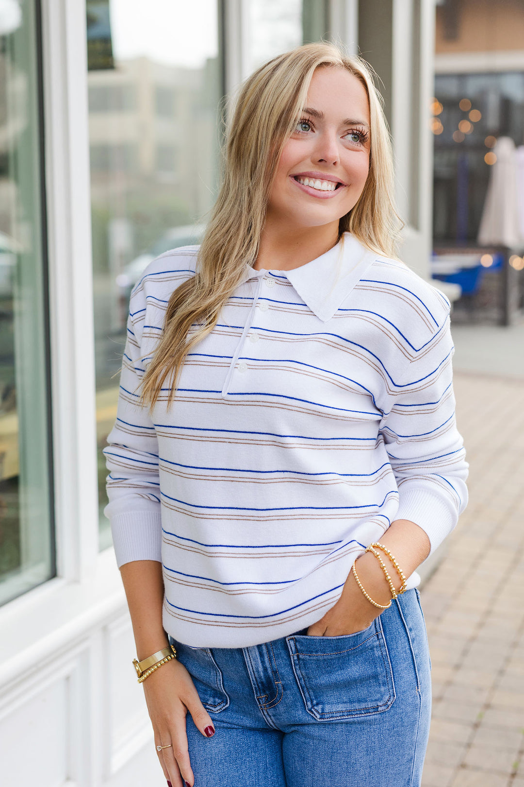 The She's A Smartie Vintage Striped Polo Long Sleeve