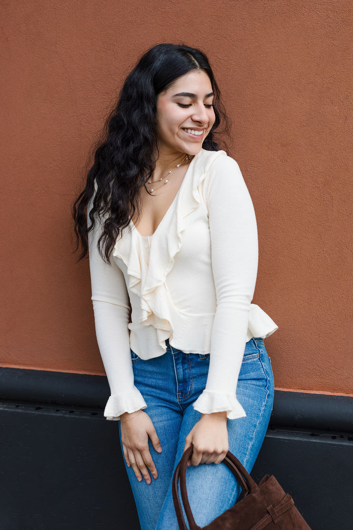 The Sweet Caroline Cream Ruffled Sweater Top