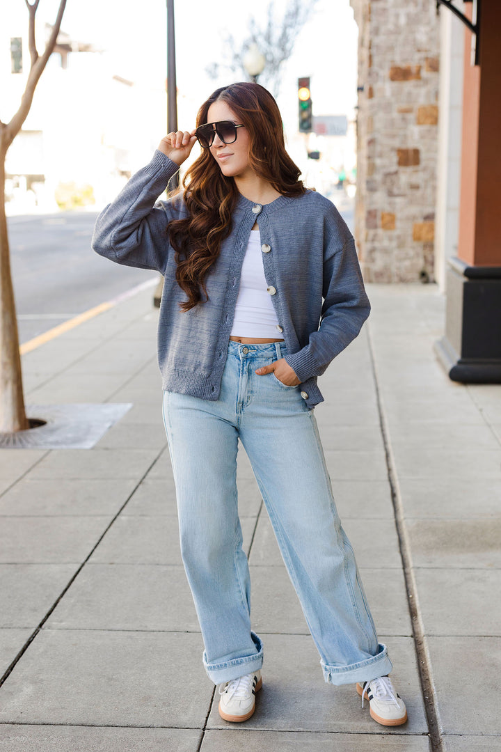 The Fairy Dust Blue Crew Neck Cardigan