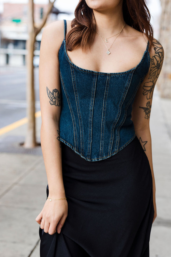 The Kerry Dark Denim Corset Top