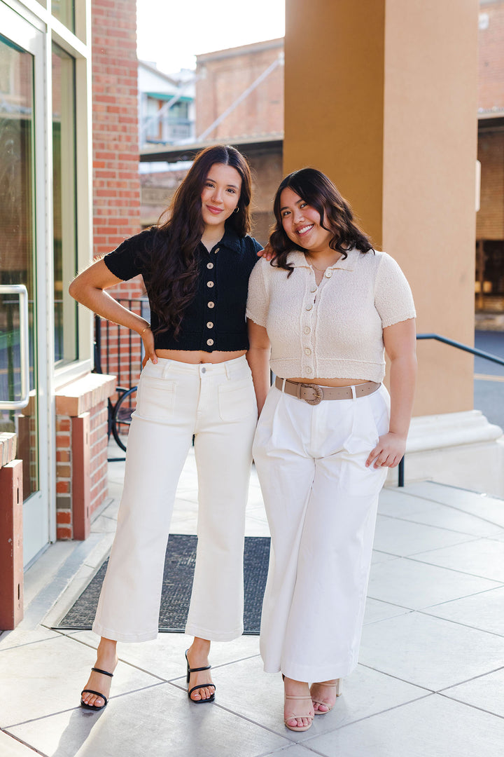 The European Holiday White Cotton Wide Leg Pants