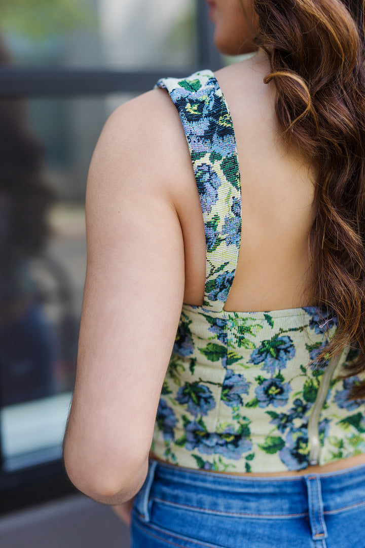 The La La Green Floral Bustier Top