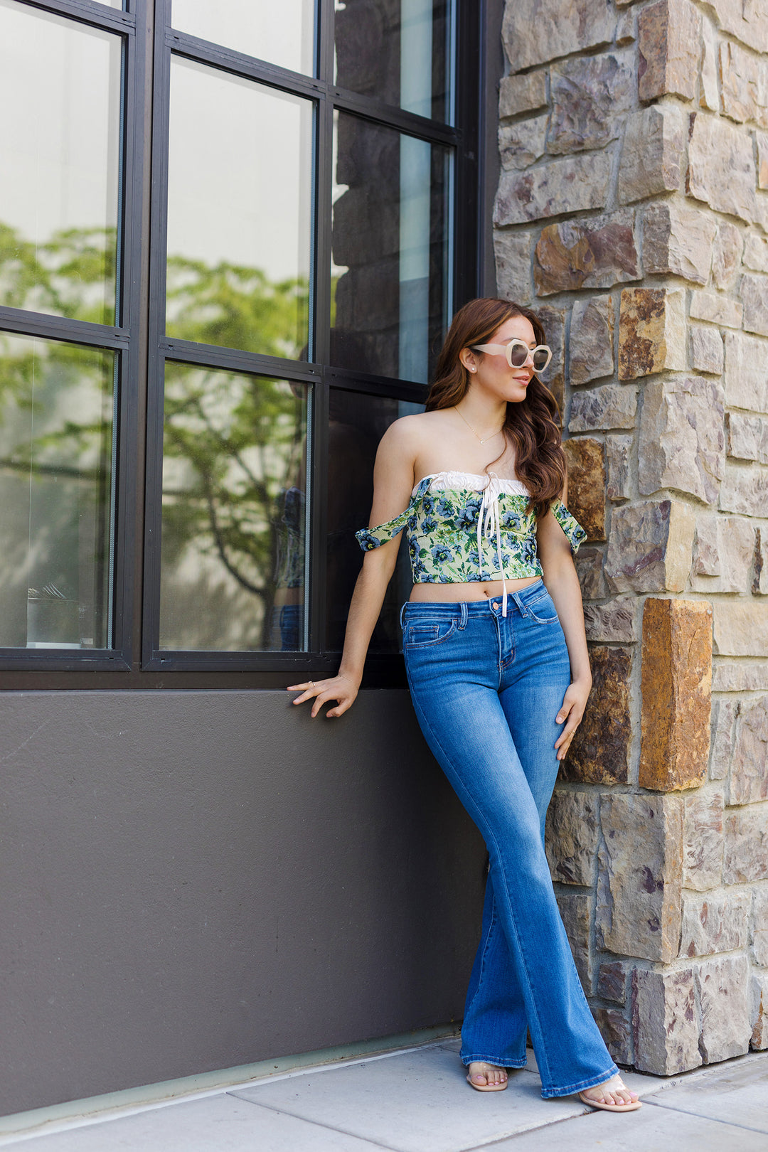 The La La Green Floral Bustier Top