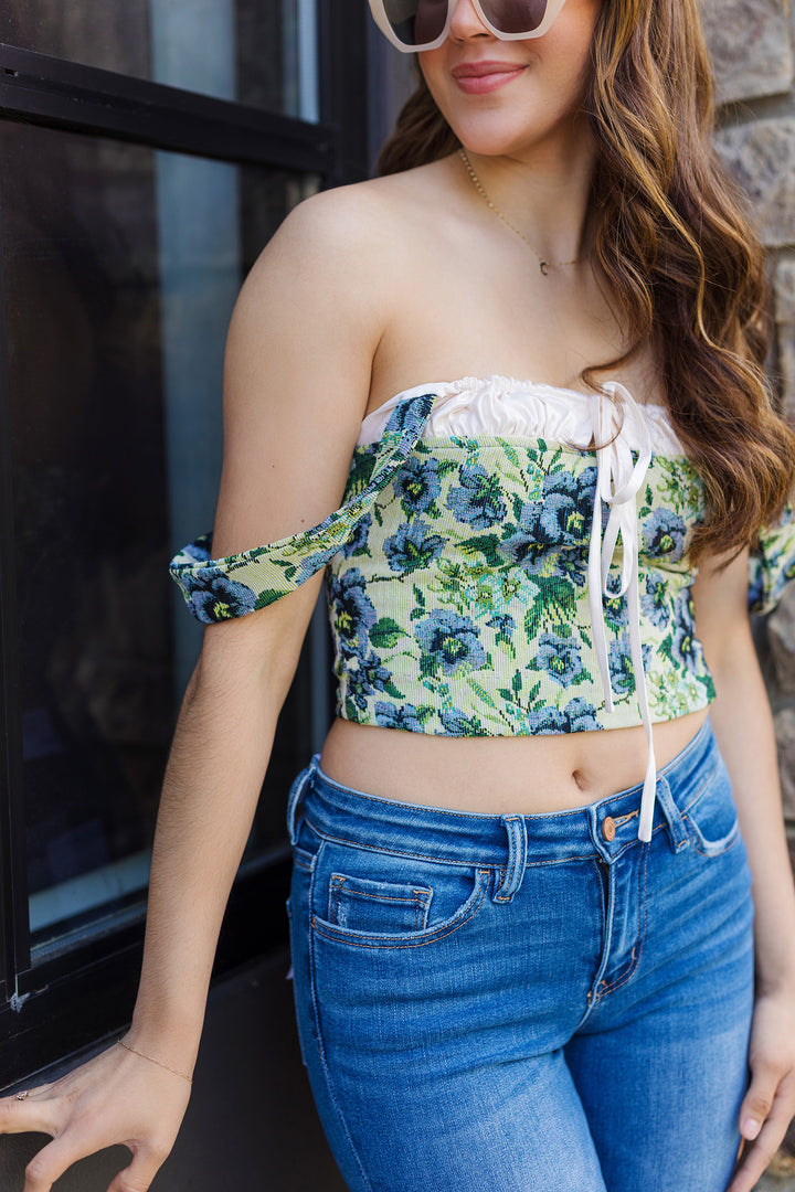 The La La Green Floral Bustier Top