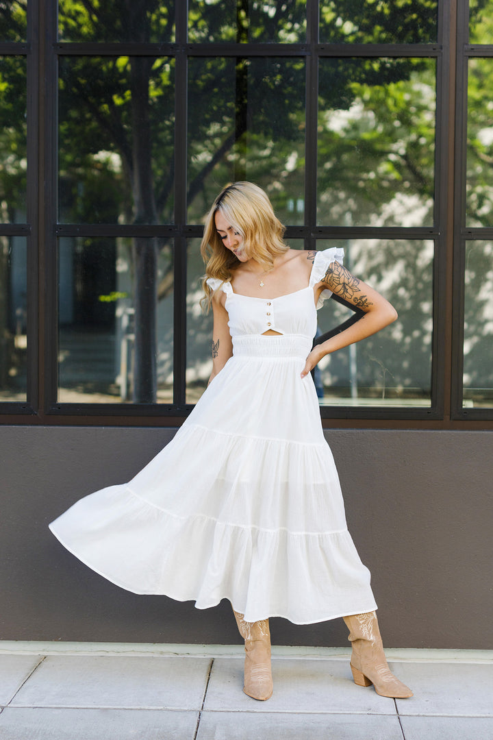 The Out West White Teared Maxi Dress