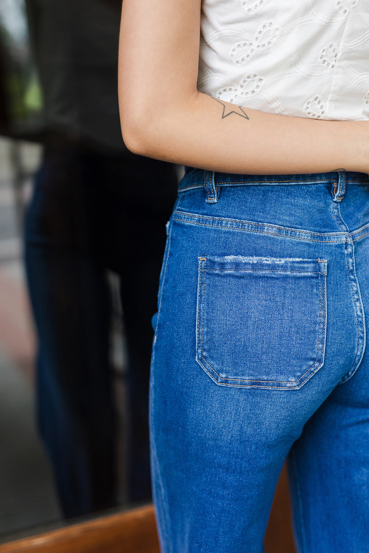 The Phoebe Front Pocket Medium Wash Wide Leg Jeans