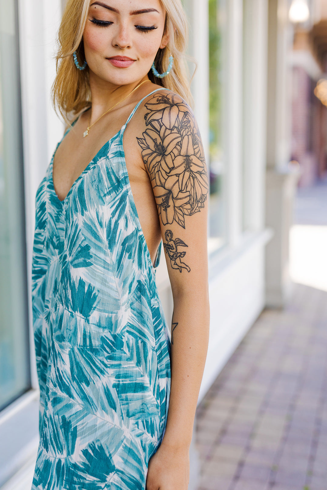 The White Sands Green Tropical Print Maxi Dress