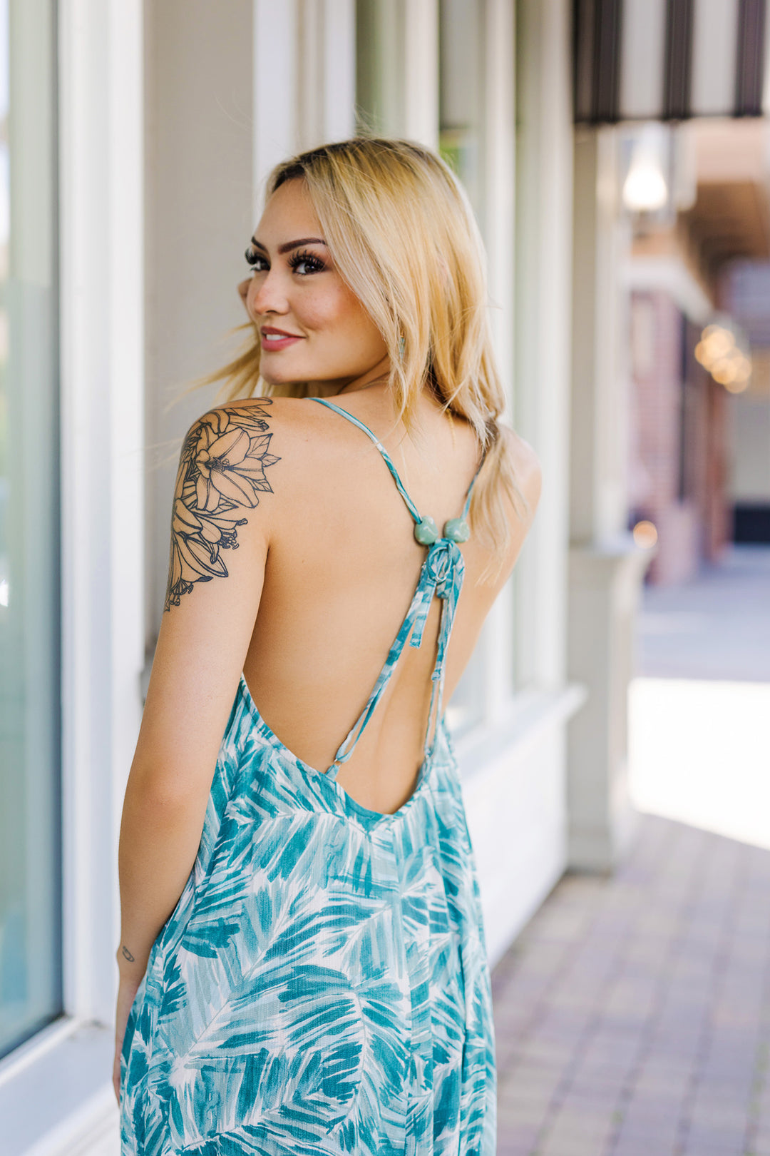 The White Sands Green Tropical Print Maxi Dress