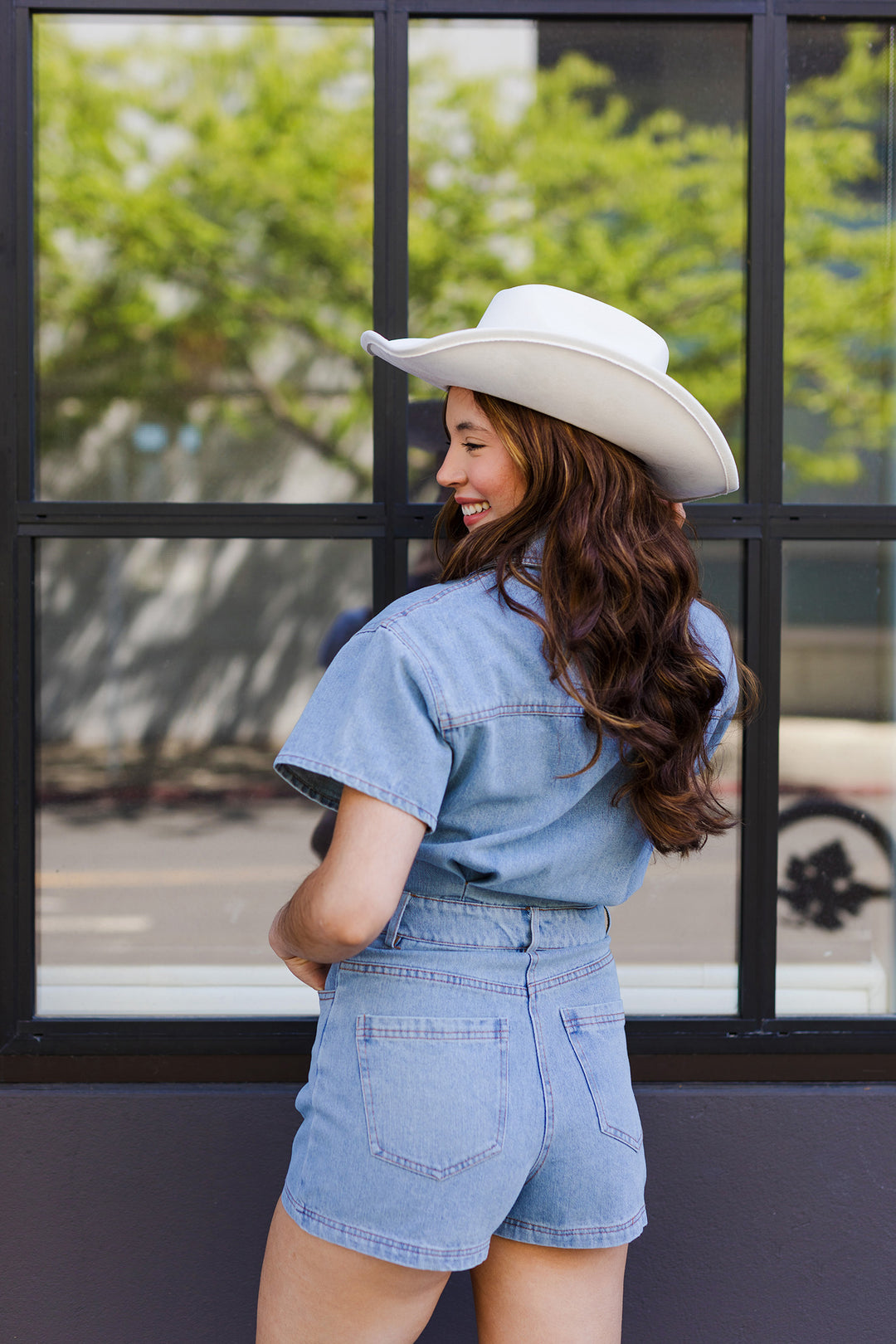 The Hey Miss Molly Denim Romper