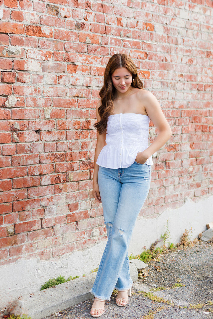 The Ivy League White Ruffled Top