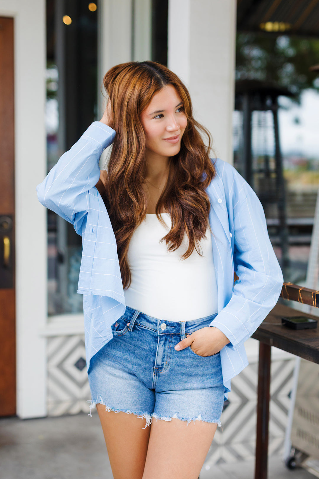 The Worth A Shot Chambray Button-Up Top