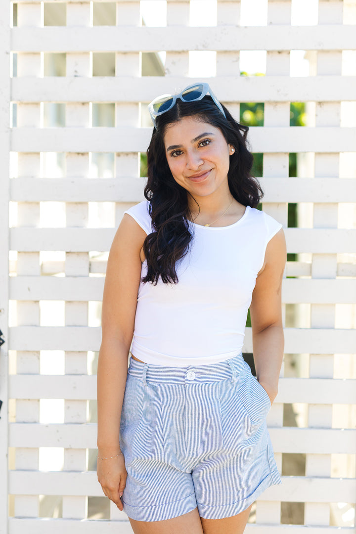 The Shore Thing Blue & White Stripe Linen Shorts