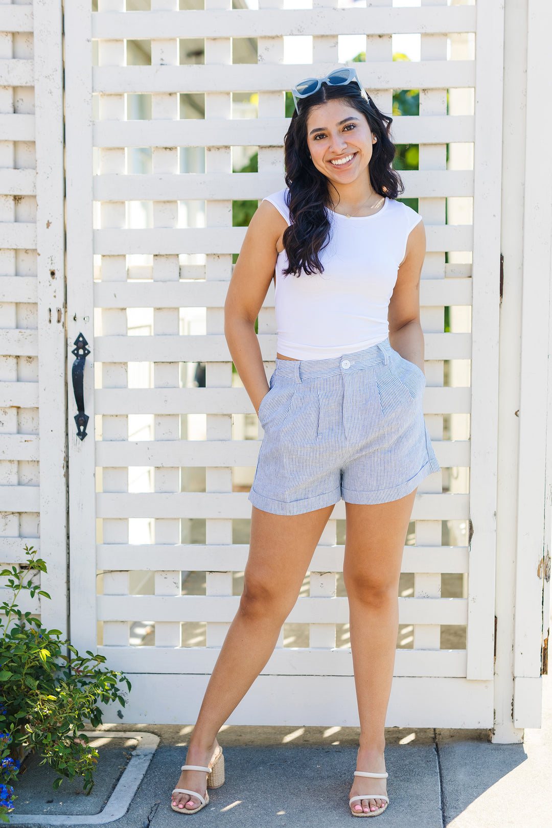 The Shore Thing Blue & White Stripe Linen Shorts