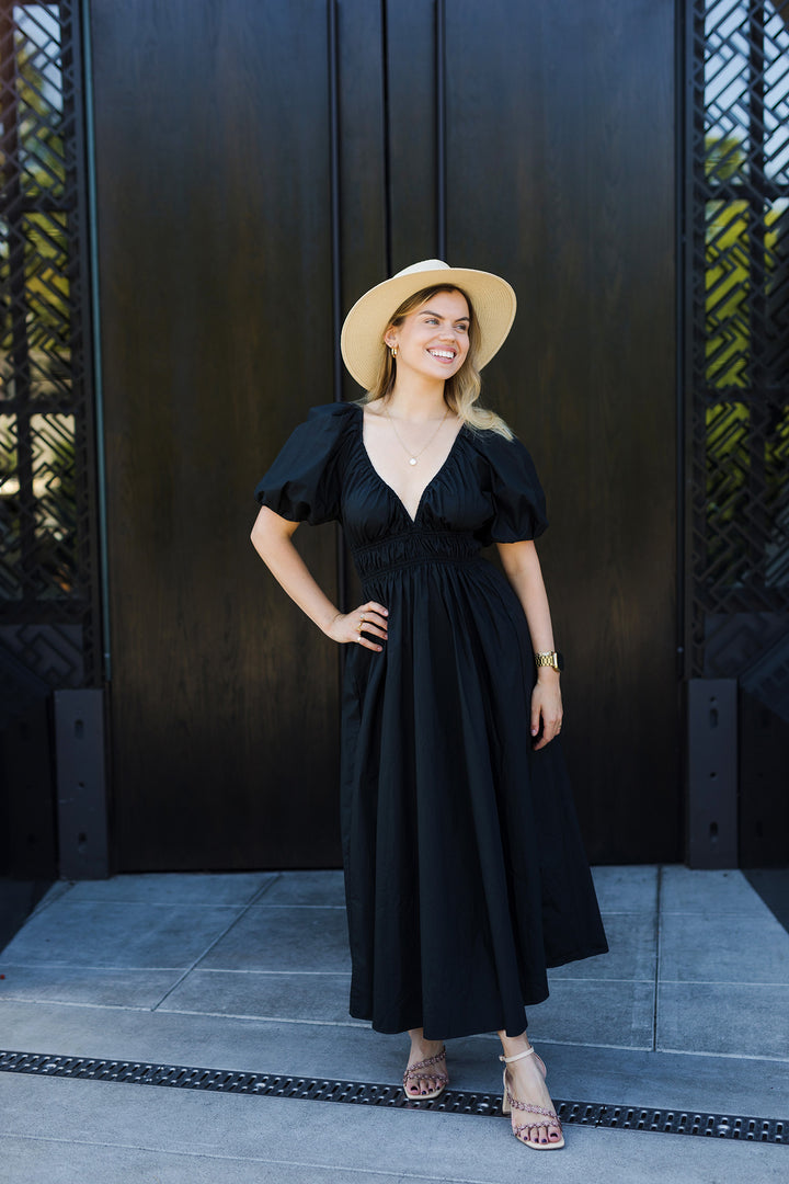 The Night Sky Black Puff Sleeve Maxi Dress