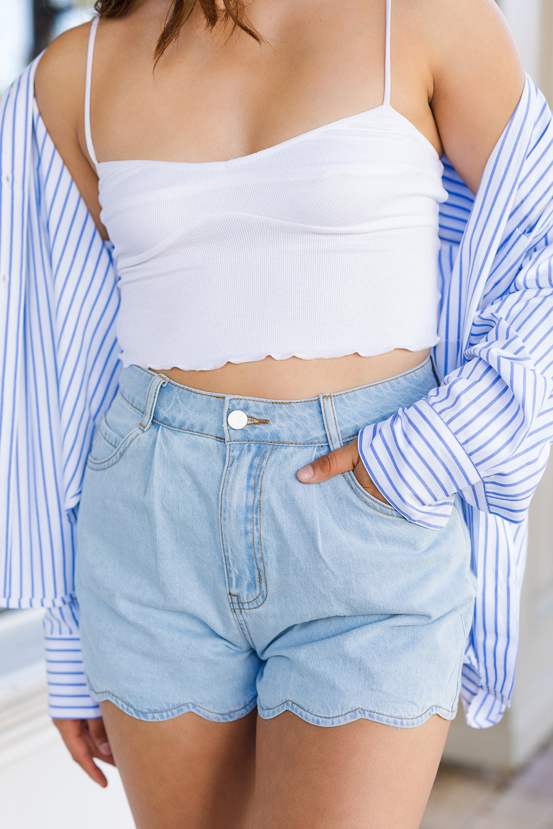 The Riding Waves Scalloped Denim Shorts