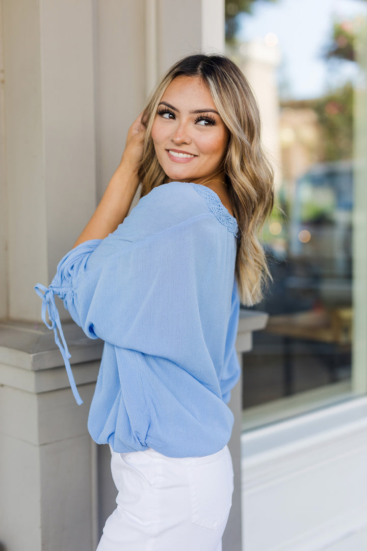 The Sky High Periwinkle 3/4 Sleeve Top