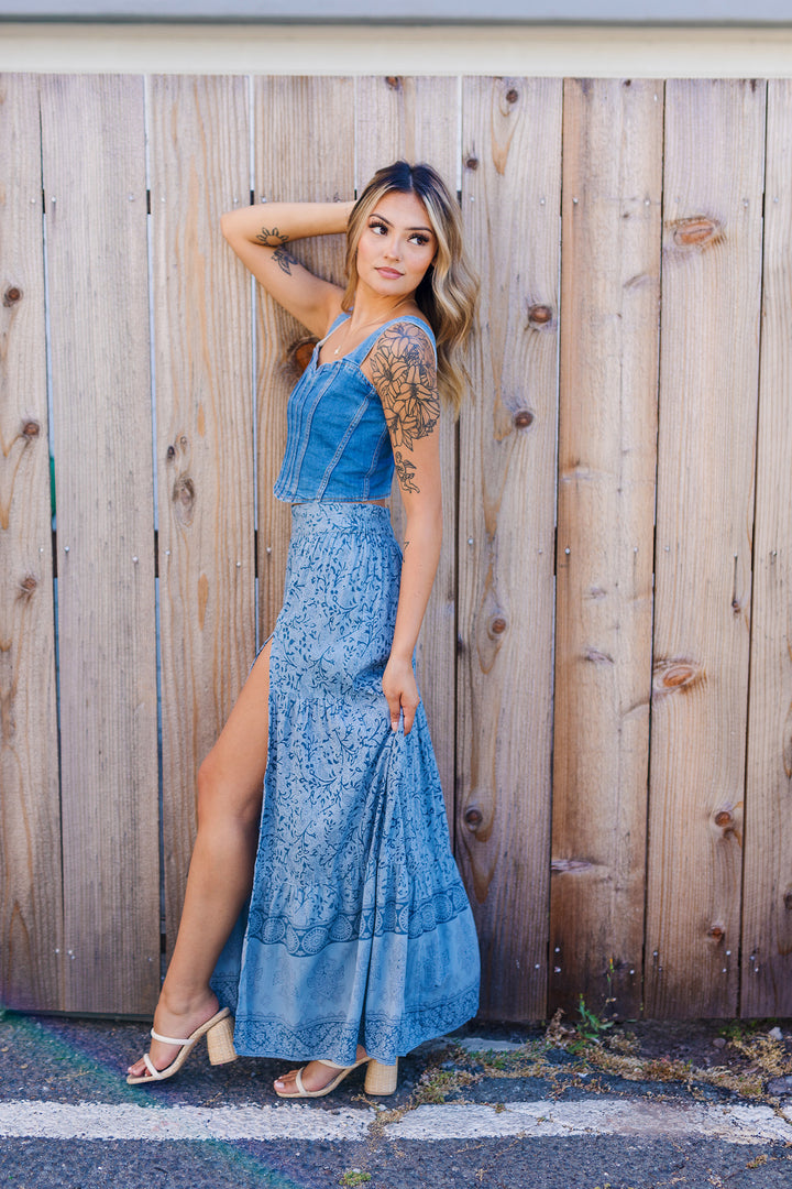 The Blue Lagoon Floral Print Maxi Skirt