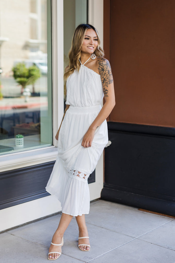 The Champagne Toast Off-White Halter Maxi Dress