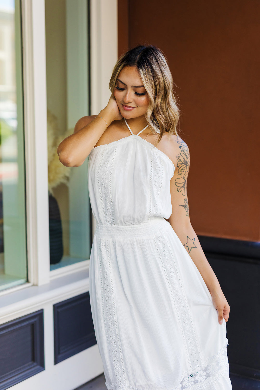 The Champagne Toast Off-White Halter Maxi Dress