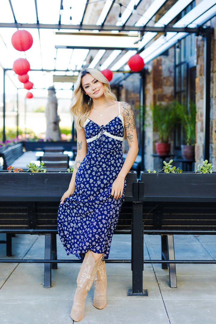 The Wishing For It Navy Floral Maxi Dress