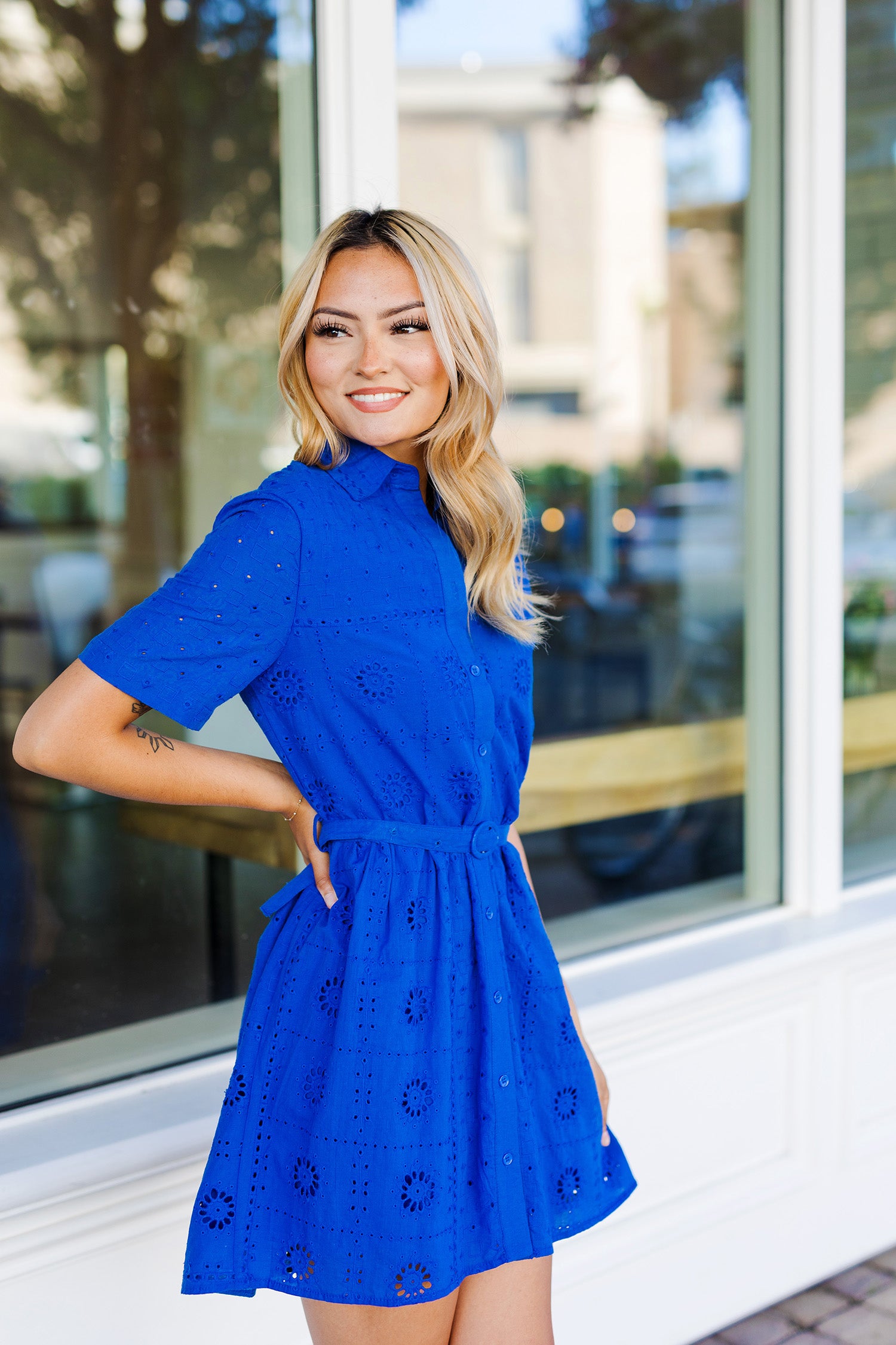 The Always On Time Royal Blue Eyelet Dress