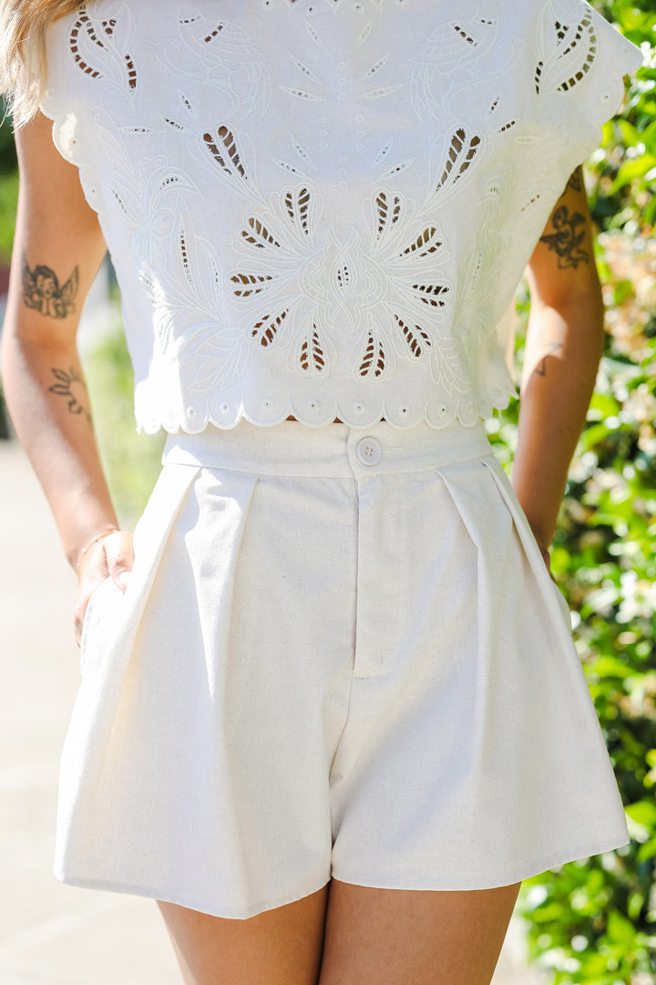 The Sage Brush Cream Linen Shorts