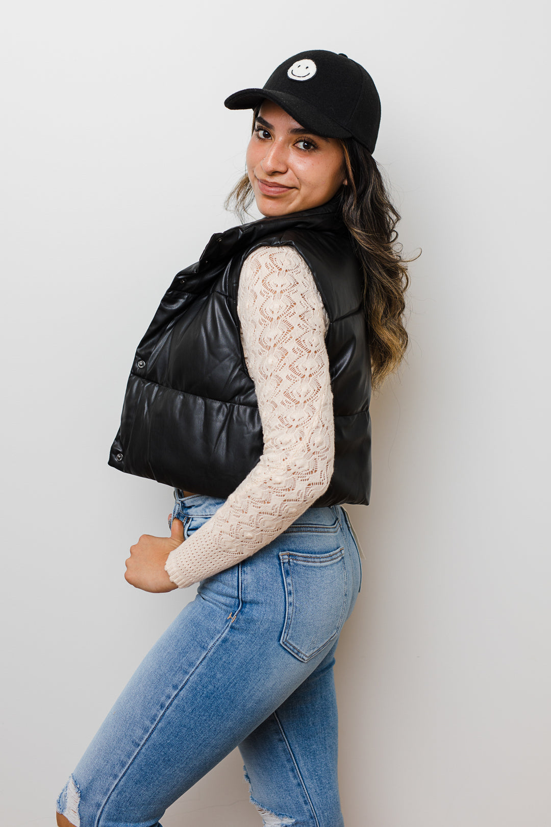 The Kind of Magic Black Faux Leather Puffer Vest