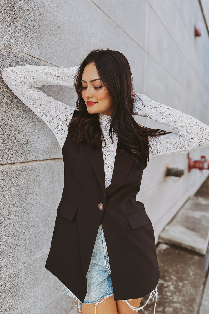 The Balancing Act Black Sleeveless Blazer