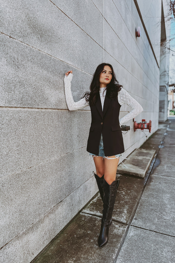 The Balancing Act Black Sleeveless Blazer