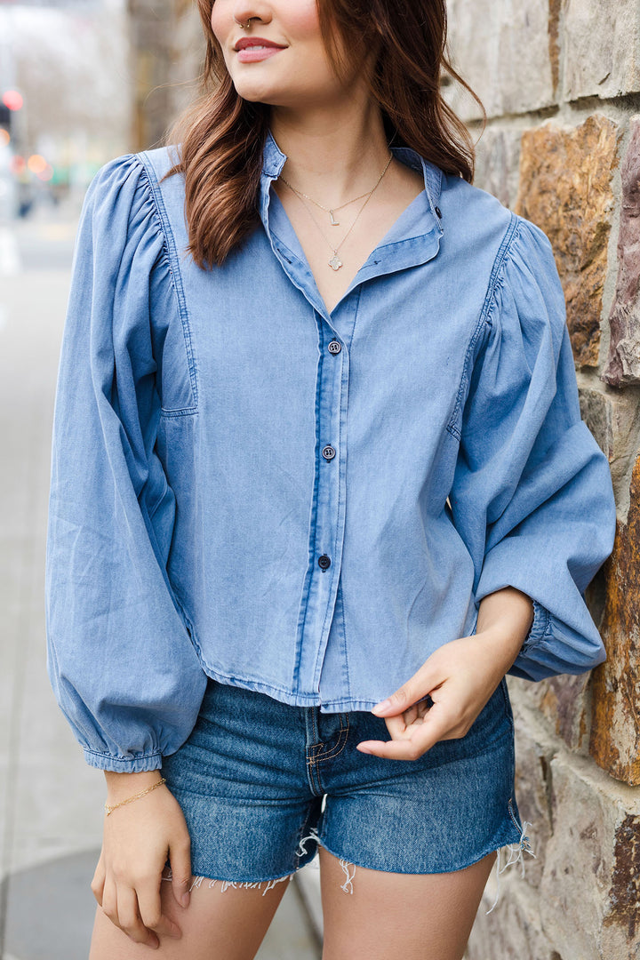 The Carpe Denim Balloon Sleeve Denim Shirt