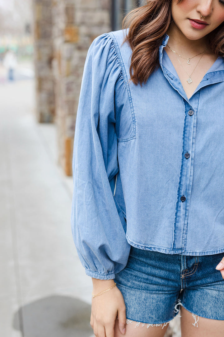 The Carpe Denim Balloon Sleeve Denim Shirt