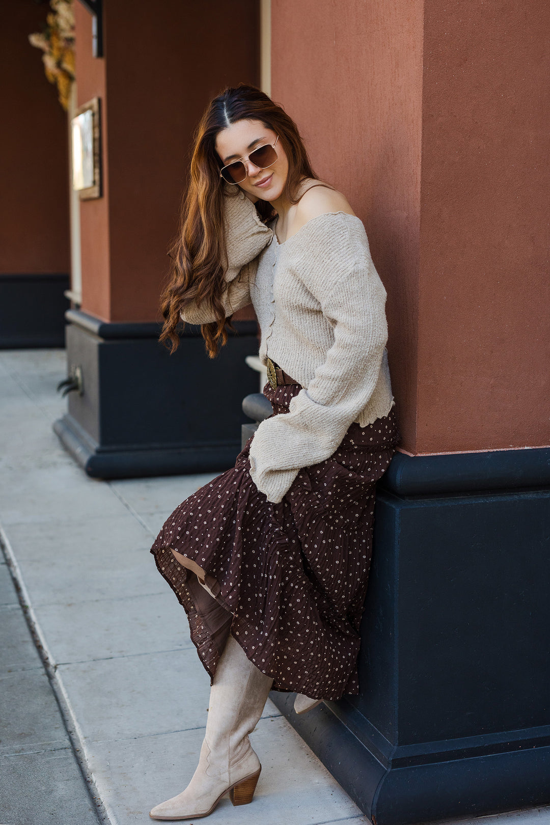 The Teary Eyed Brown Floral Tiered Maxi Skirt