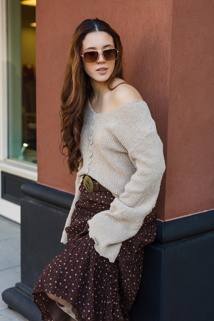 The Teary Eyed Brown Floral Tiered Maxi Skirt