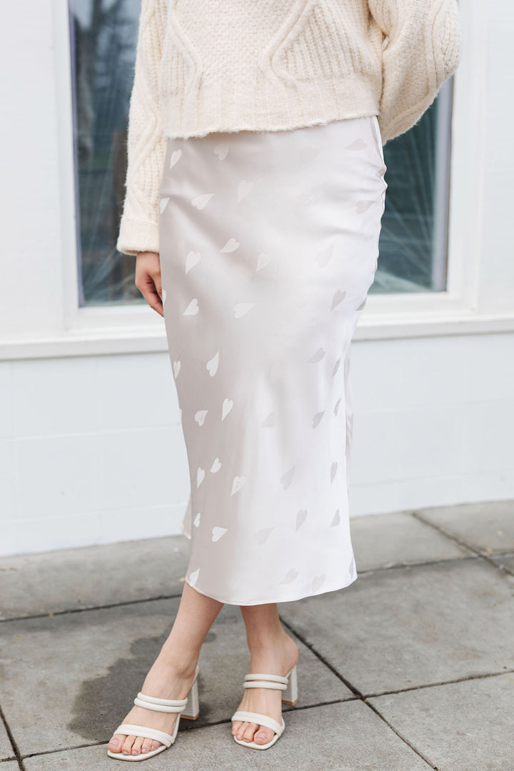 The Sweetest Heart Cream Satin Maxi Skirt