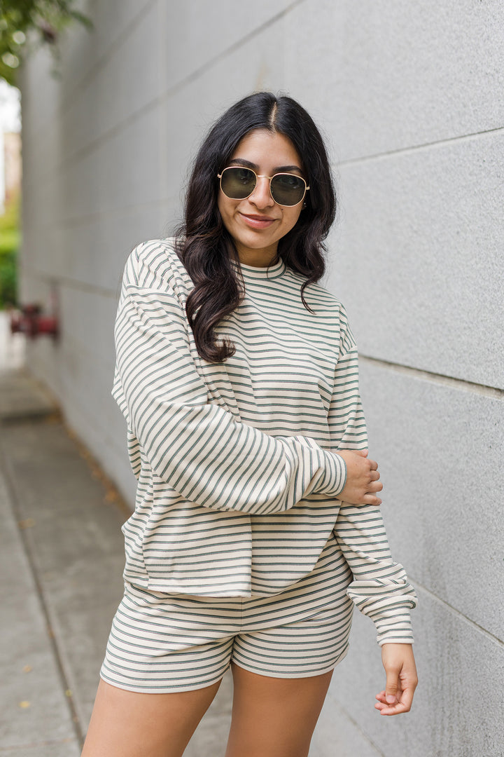 The Close Quarters Cream Long Sleeve Top and Shorts Set