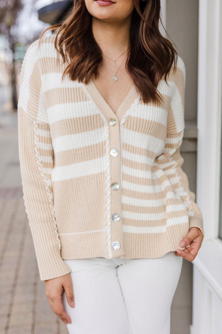 The Around The Way Striped Color Block Cardigan Sweater