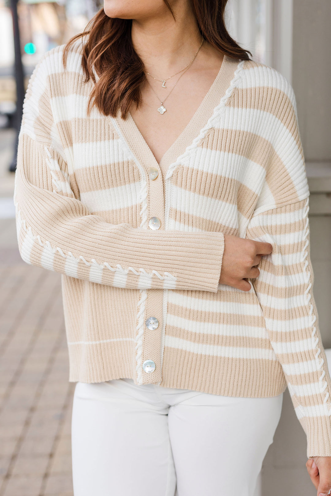 The Around The Way Striped Color Block Cardigan Sweater