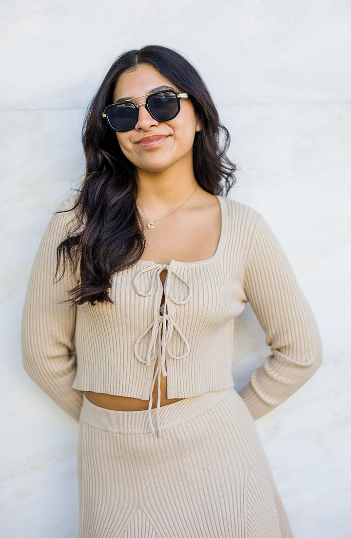 The Round and Round Bow-Tied Ribbed Knit Top