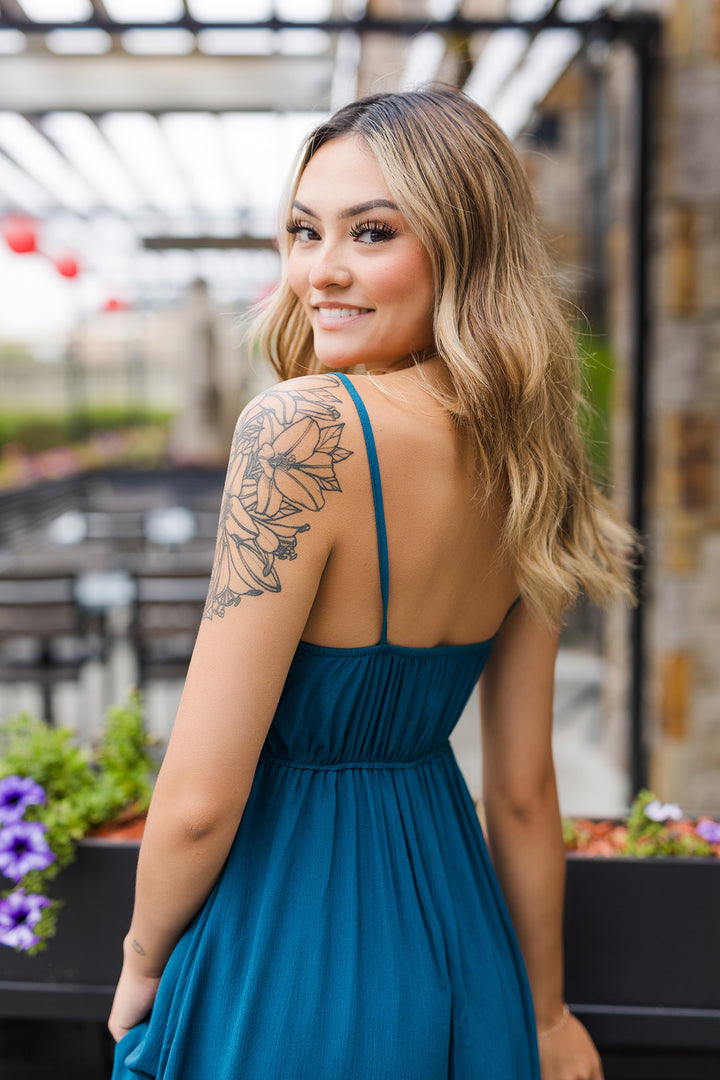 The Teal Deal Smocket Maxi Dress