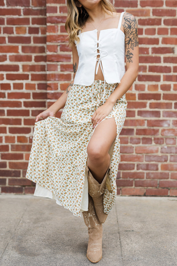 The Field Of Flowers Slit Maxi Skirt