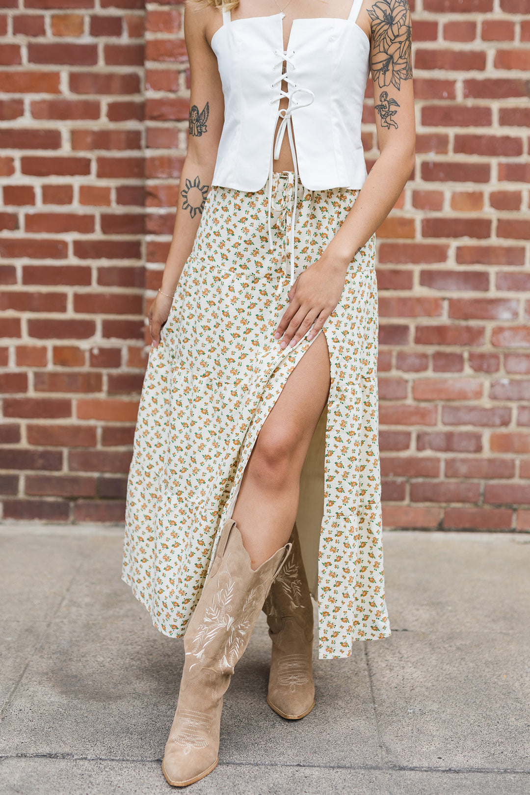 The Field Of Flowers Slit Maxi Skirt