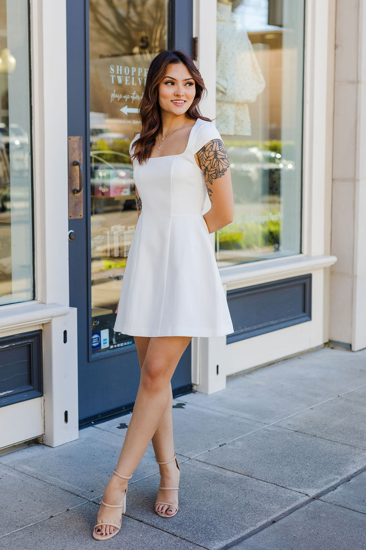 The Meant To Shine White Square Neck Mini Dress