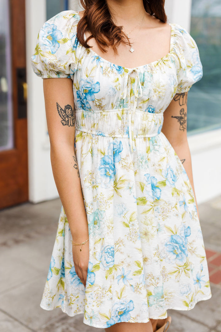 The Kelsey Blue Floral Mini Dress