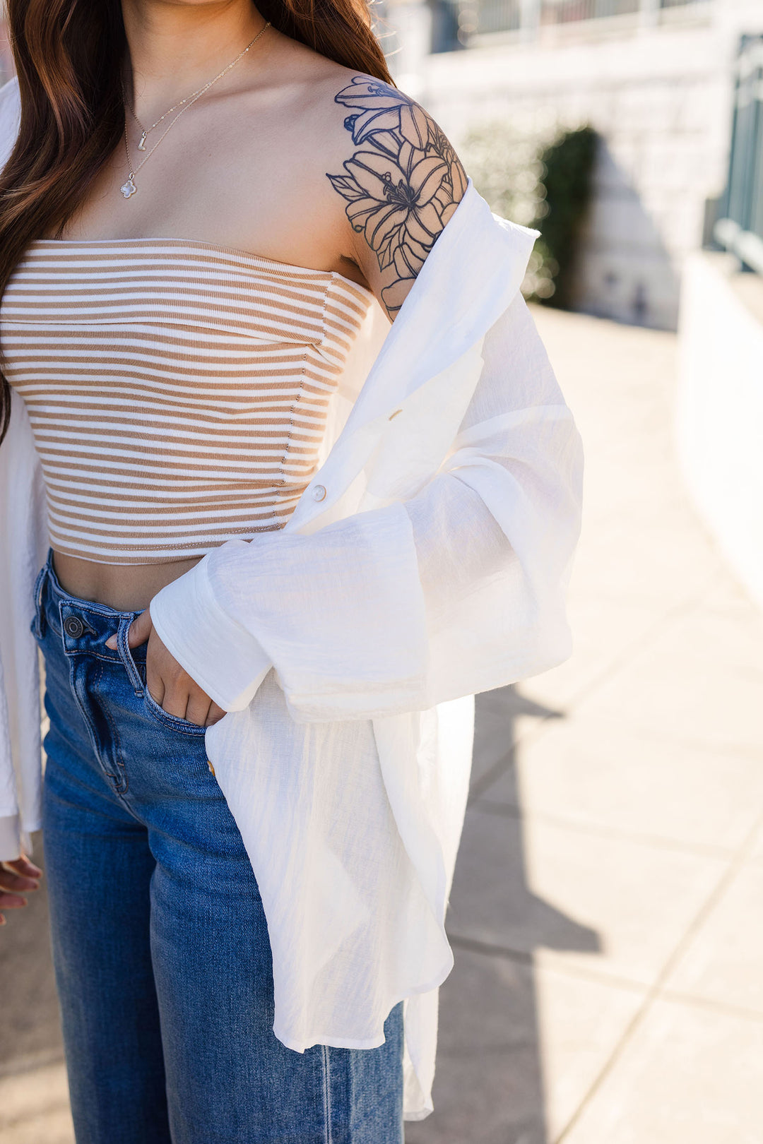 The Slow Burn Striped Strapless Top